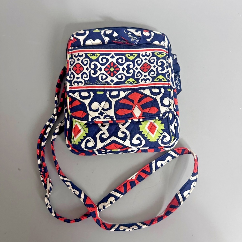Vera Bradley Mini Hipster Crossbody Bag Marrakesh Quilted Cotton Navy Red 7x8
